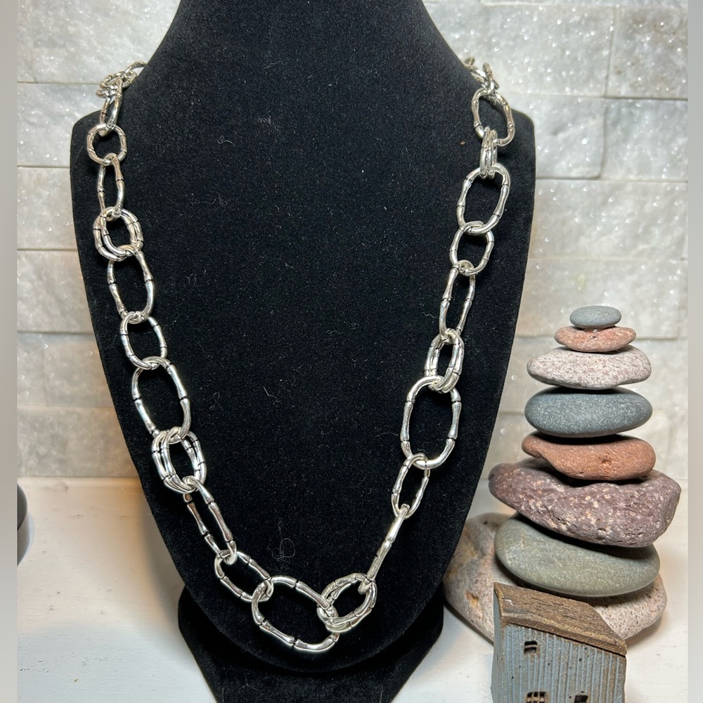 404 30” Etienne Aigher Silver Bamboo Link Necklace with 2” Extender